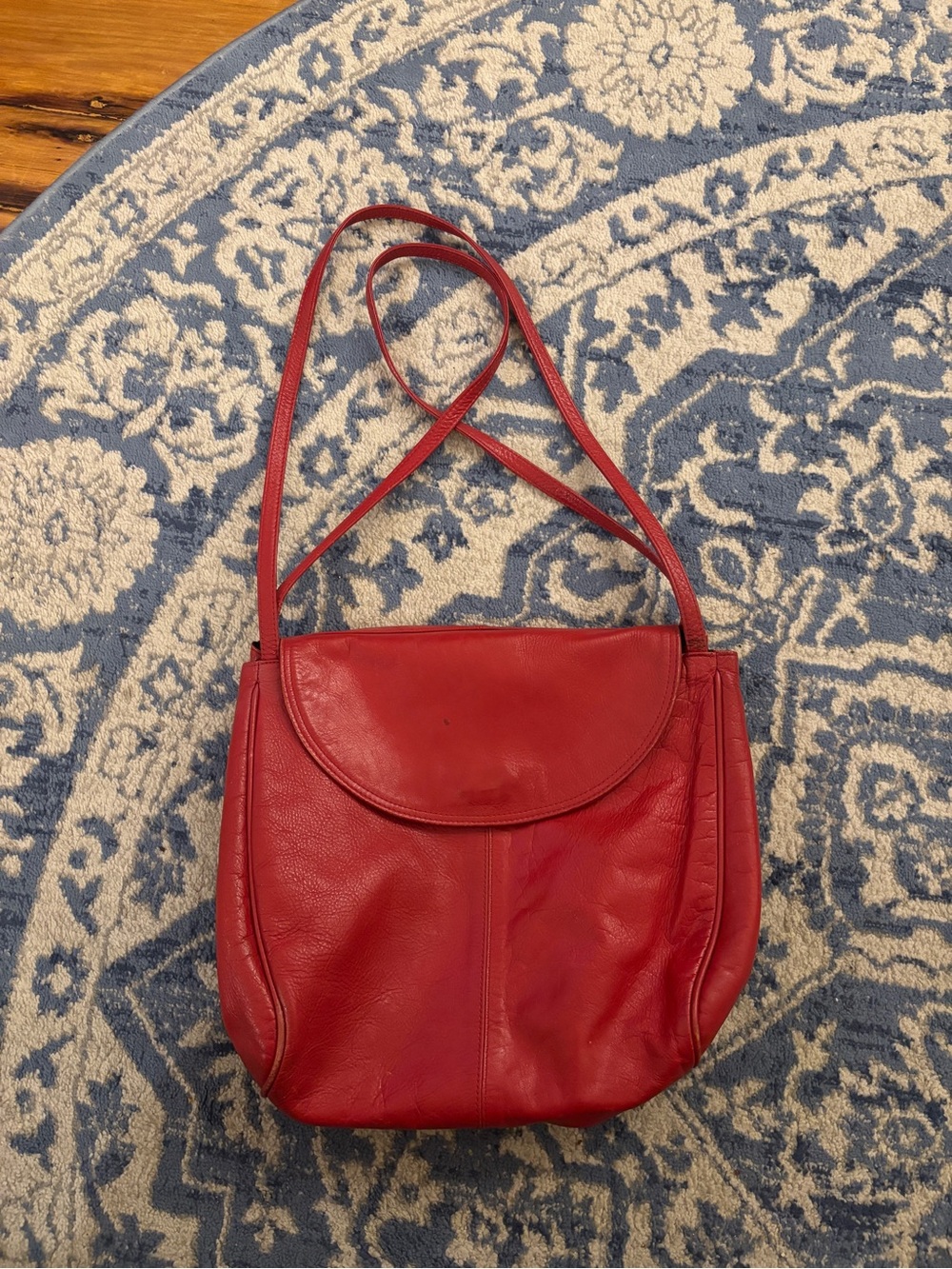 Classic Red Leather Crossbody Shoulder Bag